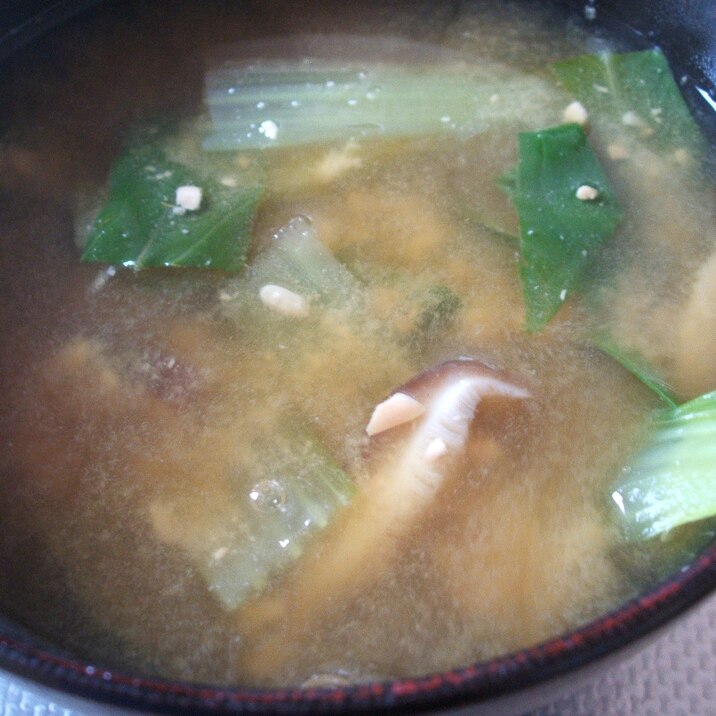 チンゲン菜とシイタケの味噌汁